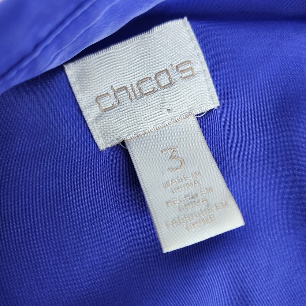 Chico's Blouse Women 3 Blue Long Sleeve Button Cuff Pullover Tunic Top - Picture 4 of 5